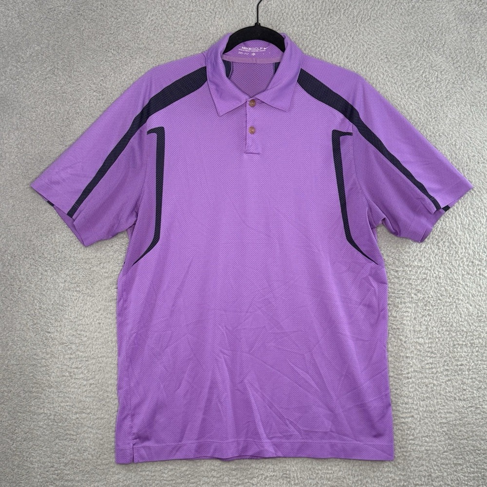 Nike Golf Polo Shirt Mens L Purple Dri-Fit Outdoor Performance Breathable Logo